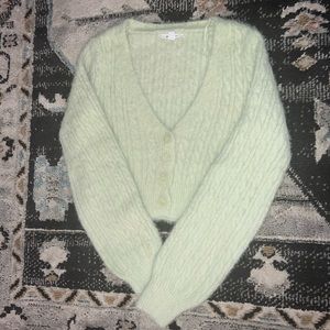 Bright green fuzzy soft sweater cropped